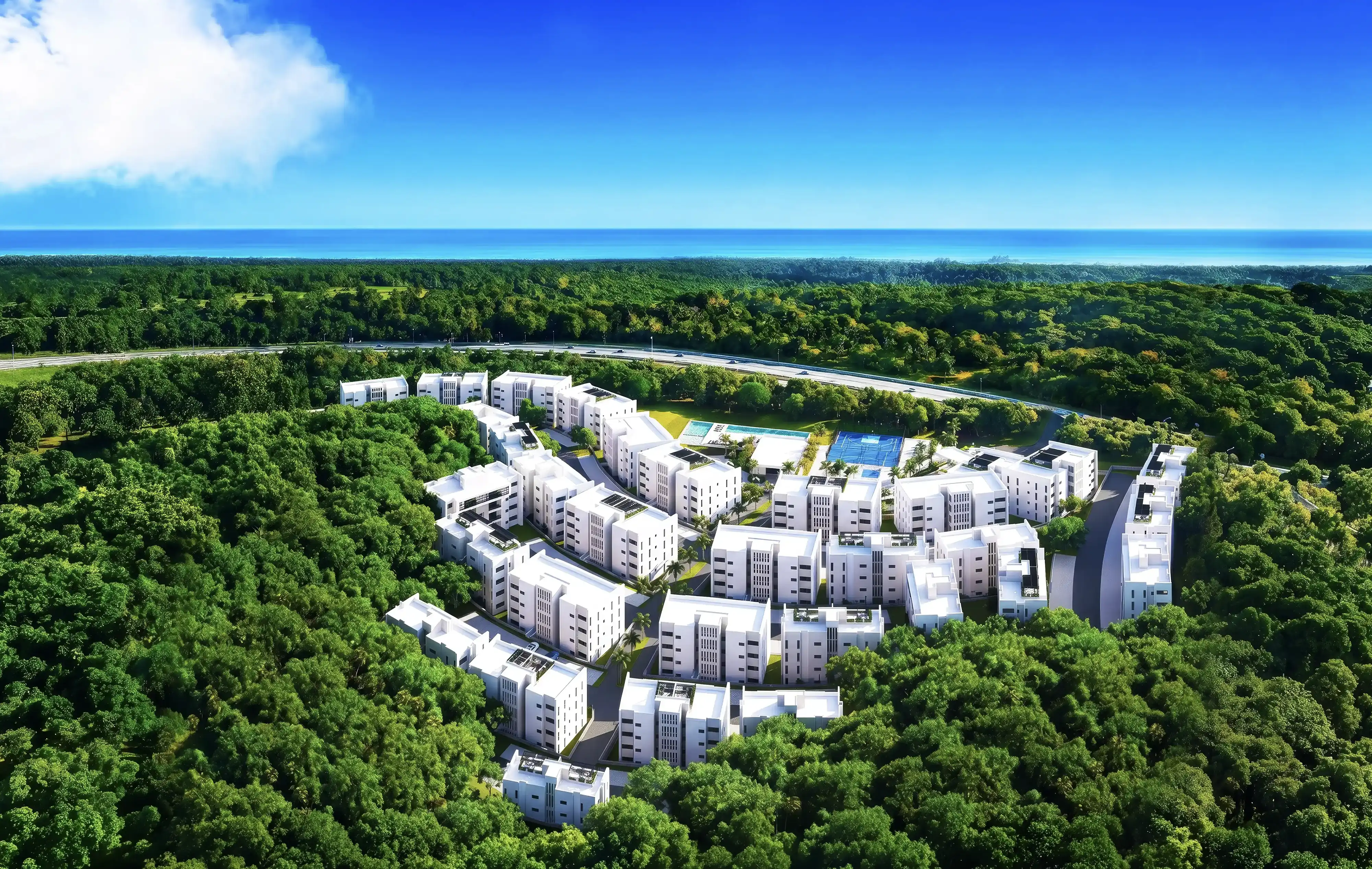 Aerial view of the Vista Lomas ocean-view condominium community